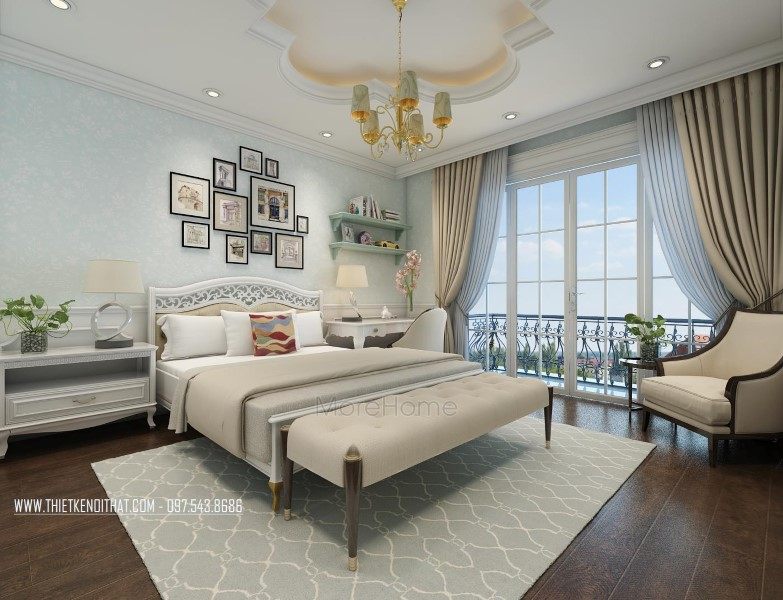 Thiết kế nội thất phòng ngủ nhà liền kề khu đô thị Văn Quán